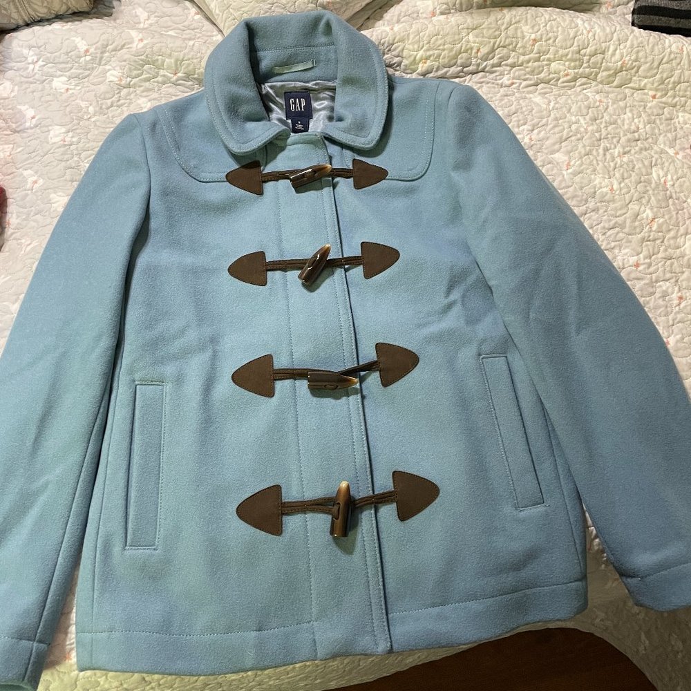 Gap Wool Duffel Car Utility Coat in Robins Egg Blue Like New Size S